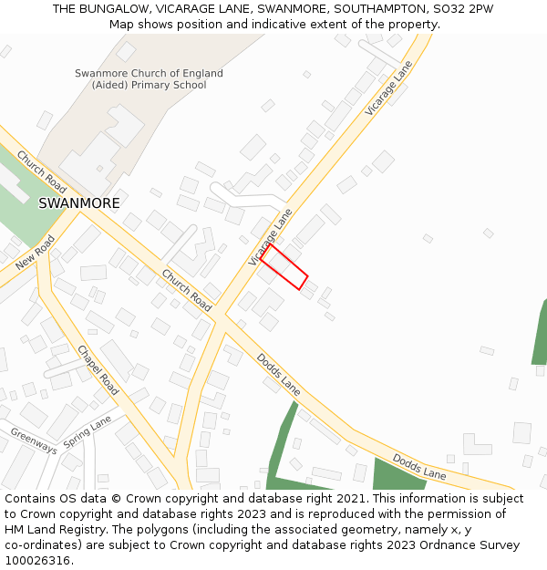 THE BUNGALOW, VICARAGE LANE, SWANMORE, SOUTHAMPTON, SO32 2PW: Location map and indicative extent of plot