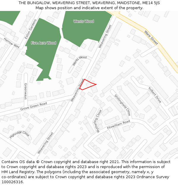 THE BUNGALOW, WEAVERING STREET, WEAVERING, MAIDSTONE, ME14 5JS: Location map and indicative extent of plot