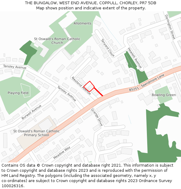 THE BUNGALOW, WEST END AVENUE, COPPULL, CHORLEY, PR7 5DB: Location map and indicative extent of plot