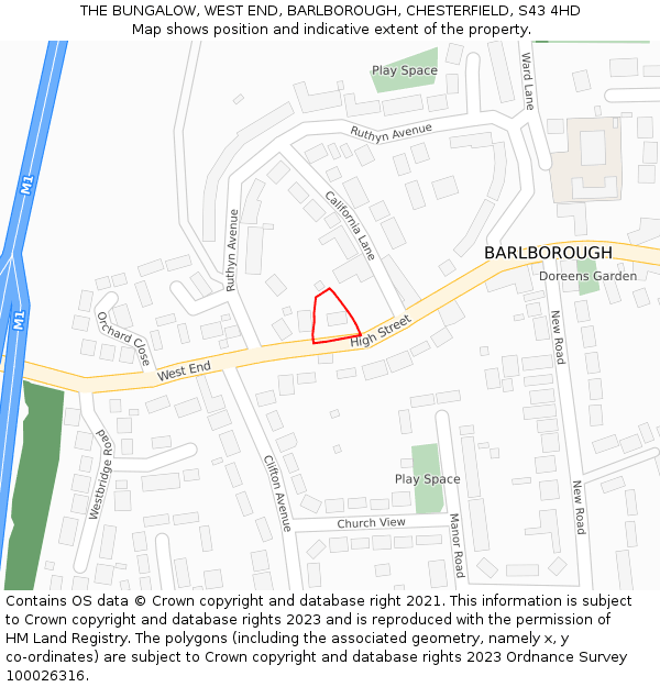 THE BUNGALOW, WEST END, BARLBOROUGH, CHESTERFIELD, S43 4HD: Location map and indicative extent of plot