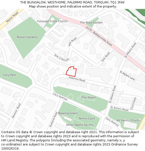 THE BUNGALOW, WESTHOME, PALERMO ROAD, TORQUAY, TQ1 3NW: Location map and indicative extent of plot