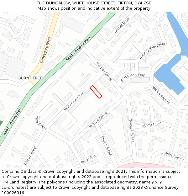 THE BUNGALOW, WHITEHOUSE STREET, TIPTON, DY4 7SE: Location map and indicative extent of plot