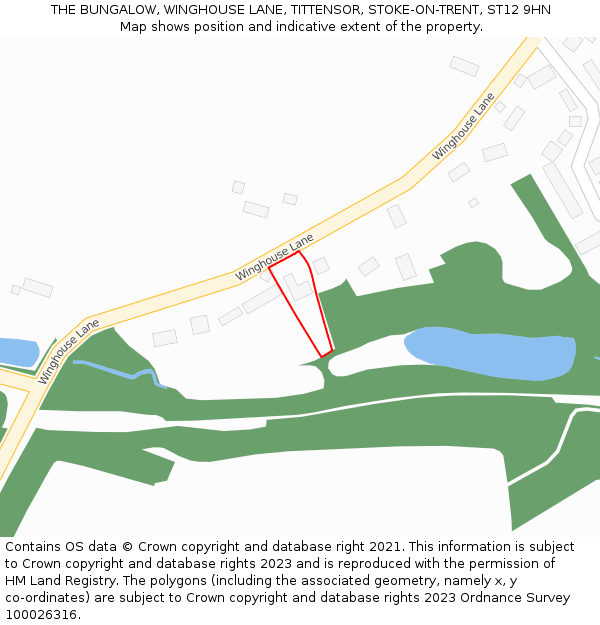 THE BUNGALOW, WINGHOUSE LANE, TITTENSOR, STOKE-ON-TRENT, ST12 9HN: Location map and indicative extent of plot