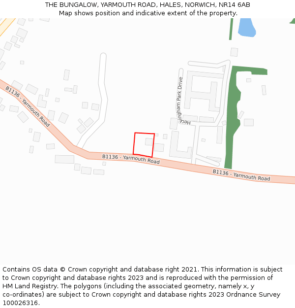 THE BUNGALOW, YARMOUTH ROAD, HALES, NORWICH, NR14 6AB: Location map and indicative extent of plot