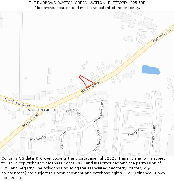 THE BURROWS, WATTON GREEN, WATTON, THETFORD, IP25 6RB: Location map and indicative extent of plot