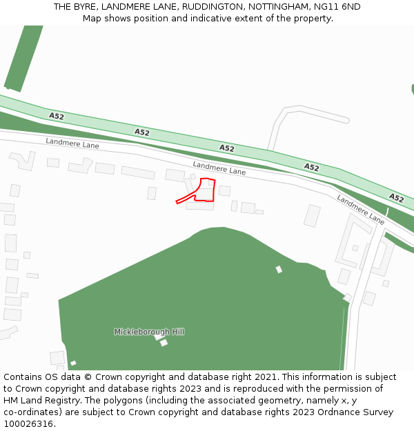 THE BYRE, LANDMERE LANE, RUDDINGTON, NOTTINGHAM, NG11 6ND: Location map and indicative extent of plot