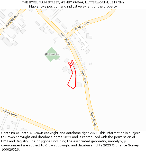 THE BYRE, MAIN STREET, ASHBY PARVA, LUTTERWORTH, LE17 5HY: Location map and indicative extent of plot