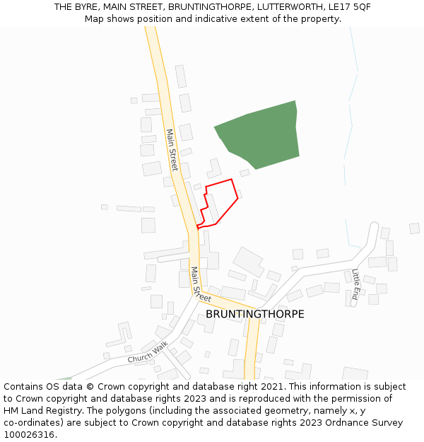 THE BYRE, MAIN STREET, BRUNTINGTHORPE, LUTTERWORTH, LE17 5QF: Location map and indicative extent of plot