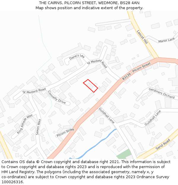 THE CAIRNS, PILCORN STREET, WEDMORE, BS28 4AN: Location map and indicative extent of plot