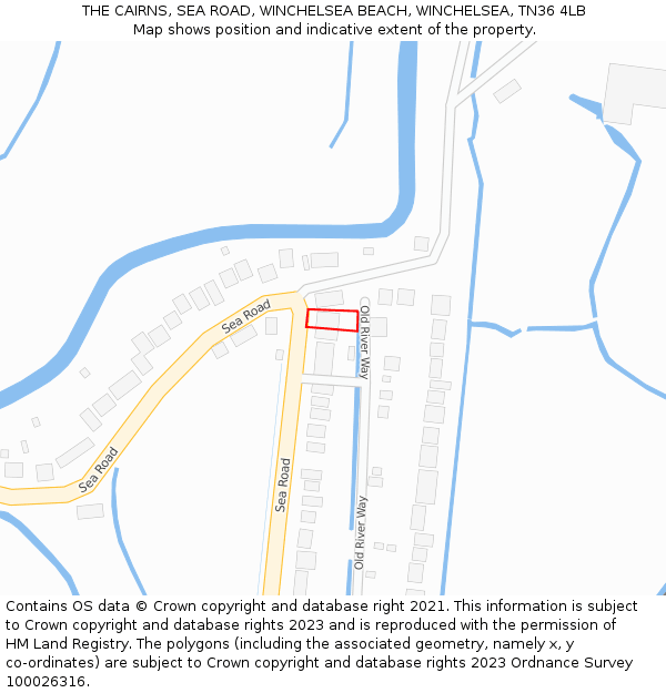 THE CAIRNS, SEA ROAD, WINCHELSEA BEACH, WINCHELSEA, TN36 4LB: Location map and indicative extent of plot