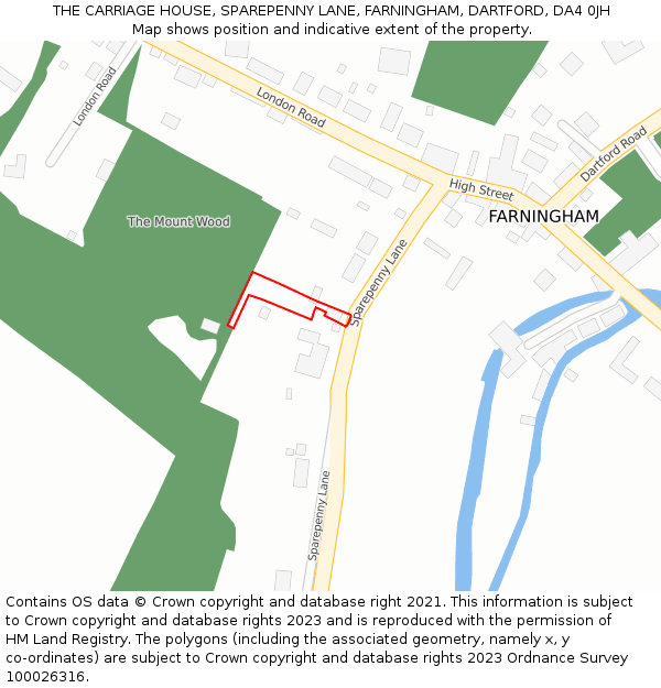 THE CARRIAGE HOUSE, SPAREPENNY LANE, FARNINGHAM, DARTFORD, DA4 0JH: Location map and indicative extent of plot