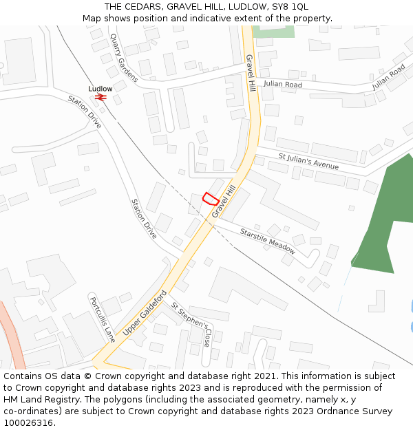 THE CEDARS, GRAVEL HILL, LUDLOW, SY8 1QL: Location map and indicative extent of plot