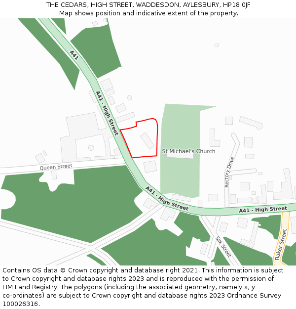 THE CEDARS, HIGH STREET, WADDESDON, AYLESBURY, HP18 0JF: Location map and indicative extent of plot