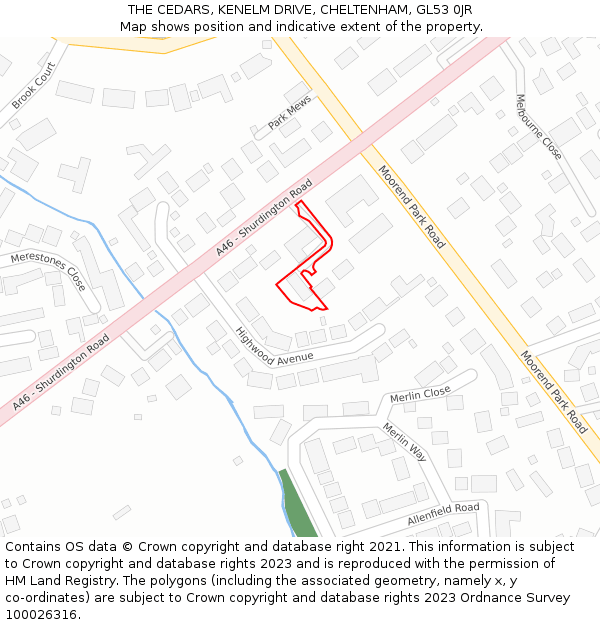 THE CEDARS, KENELM DRIVE, CHELTENHAM, GL53 0JR: Location map and indicative extent of plot