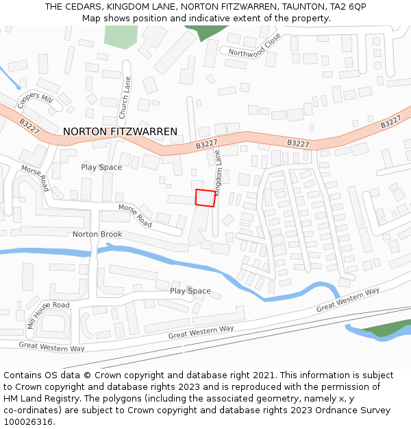 THE CEDARS, KINGDOM LANE, NORTON FITZWARREN, TAUNTON, TA2 6QP: Location map and indicative extent of plot
