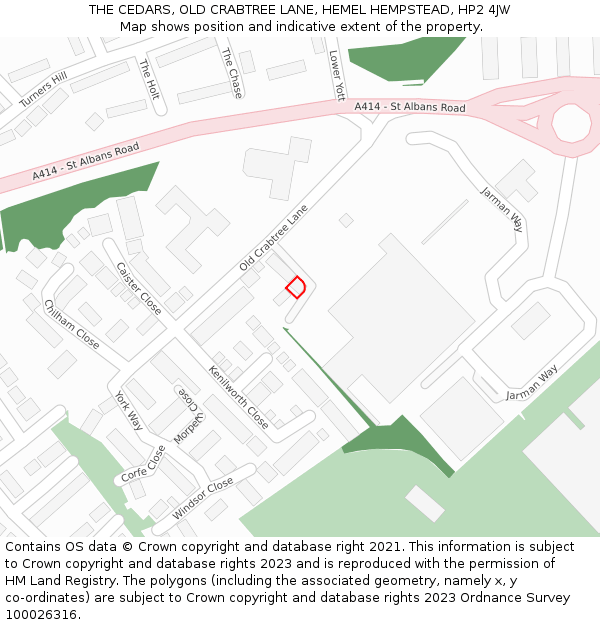 THE CEDARS, OLD CRABTREE LANE, HEMEL HEMPSTEAD, HP2 4JW: Location map and indicative extent of plot