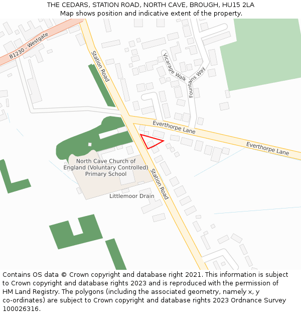 THE CEDARS, STATION ROAD, NORTH CAVE, BROUGH, HU15 2LA: Location map and indicative extent of plot