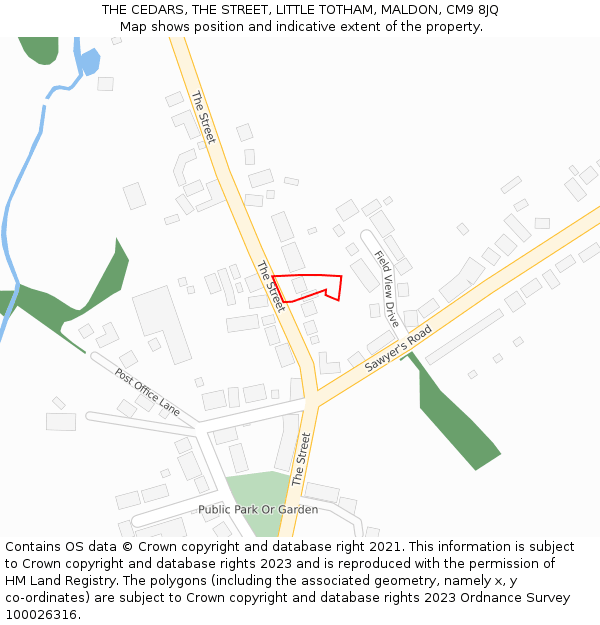 THE CEDARS, THE STREET, LITTLE TOTHAM, MALDON, CM9 8JQ: Location map and indicative extent of plot