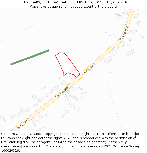 THE CEDARS, THURLOW ROAD, WITHERSFIELD, HAVERHILL, CB9 7SA: Location map and indicative extent of plot