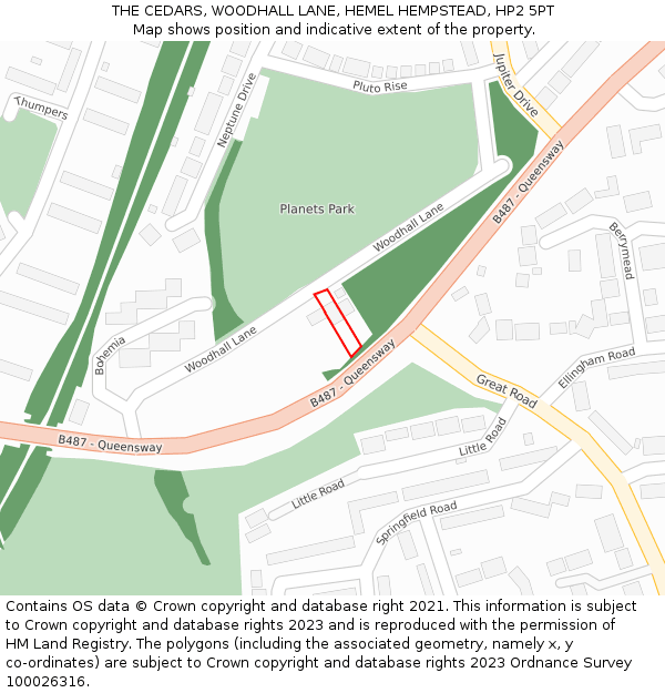 THE CEDARS, WOODHALL LANE, HEMEL HEMPSTEAD, HP2 5PT: Location map and indicative extent of plot