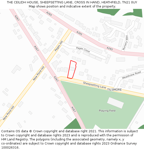 THE CEILIDH HOUSE, SHEEPSETTING LANE, CROSS IN HAND, HEATHFIELD, TN21 0UY: Location map and indicative extent of plot