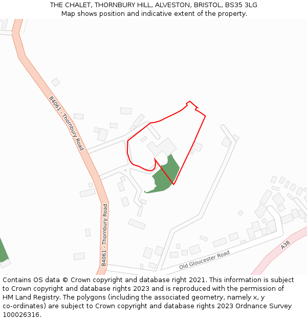 THE CHALET, THORNBURY HILL, ALVESTON, BRISTOL, BS35 3LG: Location map and indicative extent of plot