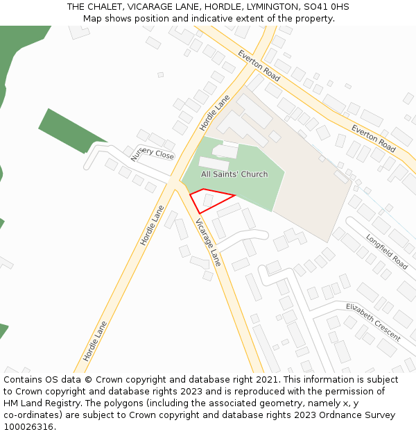 THE CHALET, VICARAGE LANE, HORDLE, LYMINGTON, SO41 0HS: Location map and indicative extent of plot