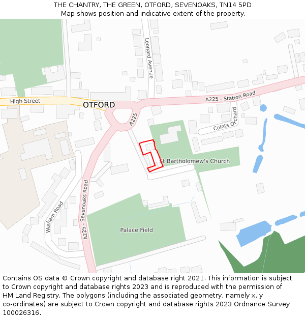 THE CHANTRY, THE GREEN, OTFORD, SEVENOAKS, TN14 5PD: Location map and indicative extent of plot