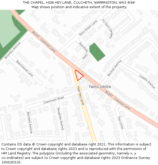 THE CHAPEL, HOB HEY LANE, CULCHETH, WARRINGTON, WA3 4NW: Location map and indicative extent of plot