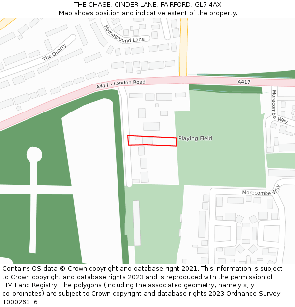 THE CHASE, CINDER LANE, FAIRFORD, GL7 4AX: Location map and indicative extent of plot