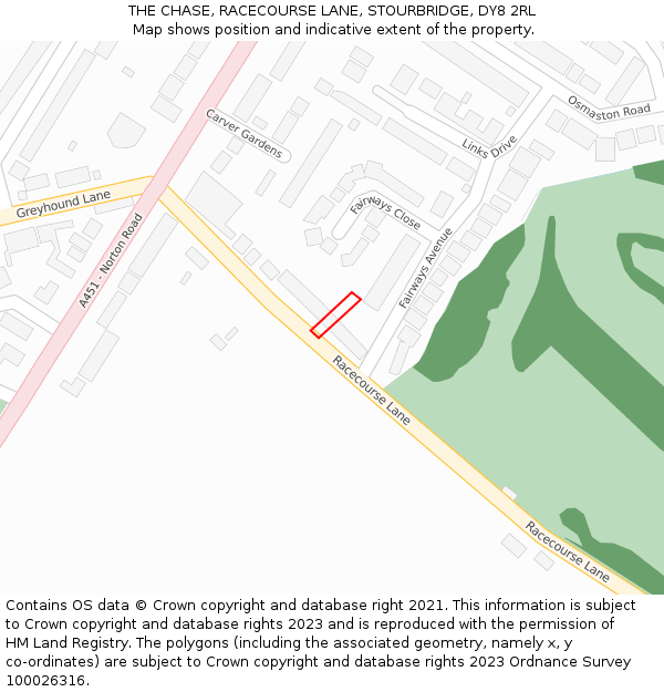 THE CHASE, RACECOURSE LANE, STOURBRIDGE, DY8 2RL: Location map and indicative extent of plot