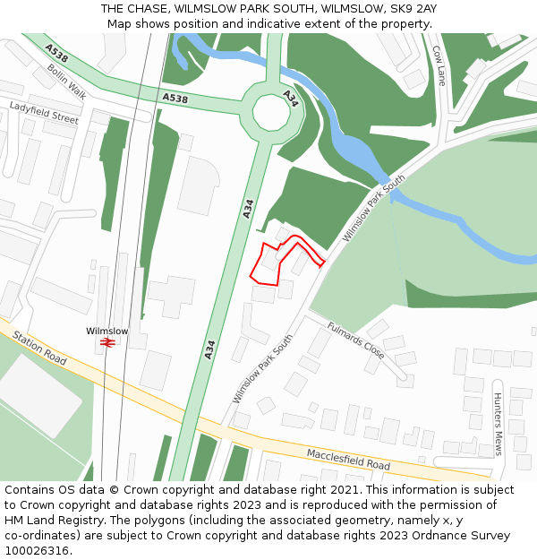 THE CHASE, WILMSLOW PARK SOUTH, WILMSLOW, SK9 2AY: Location map and indicative extent of plot