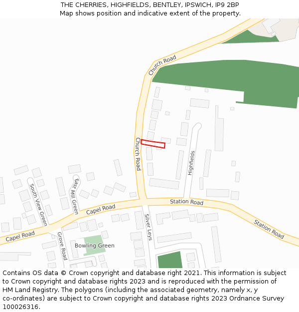 THE CHERRIES, HIGHFIELDS, BENTLEY, IPSWICH, IP9 2BP: Location map and indicative extent of plot