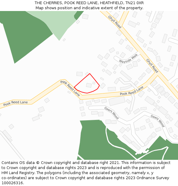 THE CHERRIES, POOK REED LANE, HEATHFIELD, TN21 0XR: Location map and indicative extent of plot