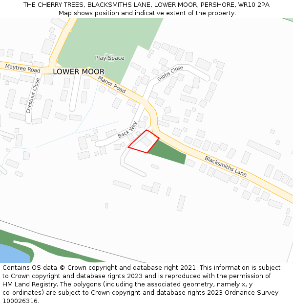 THE CHERRY TREES, BLACKSMITHS LANE, LOWER MOOR, PERSHORE, WR10 2PA: Location map and indicative extent of plot