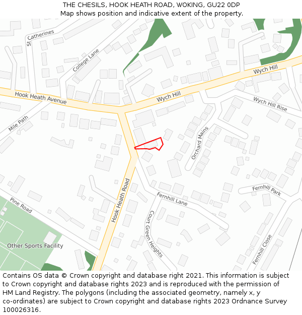 THE CHESILS, HOOK HEATH ROAD, WOKING, GU22 0DP: Location map and indicative extent of plot