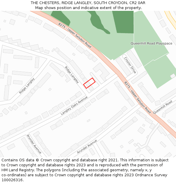 THE CHESTERS, RIDGE LANGLEY, SOUTH CROYDON, CR2 0AR: Location map and indicative extent of plot