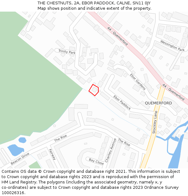 THE CHESTNUTS, 2A, EBOR PADDOCK, CALNE, SN11 0JY: Location map and indicative extent of plot