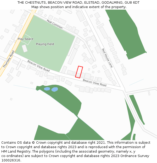 THE CHESTNUTS, BEACON VIEW ROAD, ELSTEAD, GODALMING, GU8 6DT: Location map and indicative extent of plot