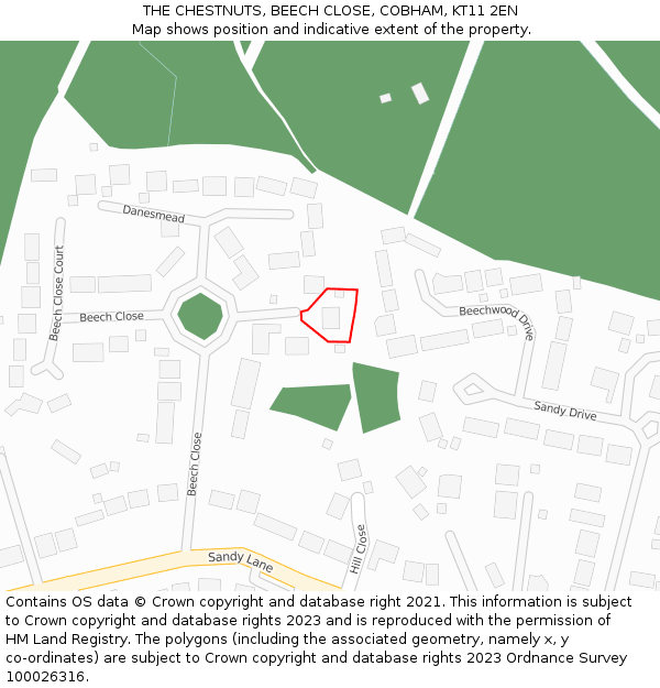 THE CHESTNUTS, BEECH CLOSE, COBHAM, KT11 2EN: Location map and indicative extent of plot