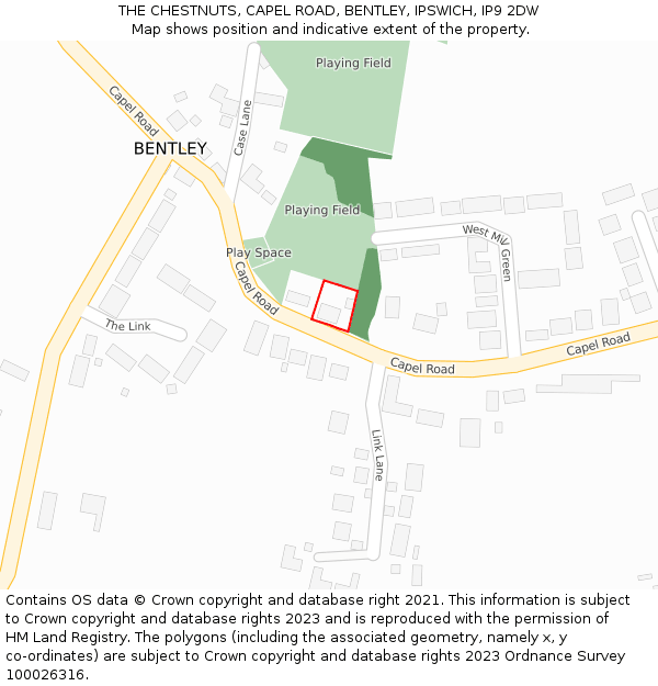 THE CHESTNUTS, CAPEL ROAD, BENTLEY, IPSWICH, IP9 2DW: Location map and indicative extent of plot