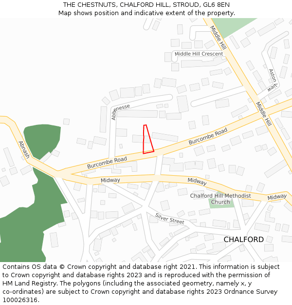 THE CHESTNUTS, CHALFORD HILL, STROUD, GL6 8EN: Location map and indicative extent of plot