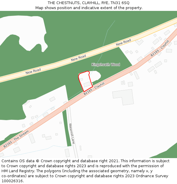THE CHESTNUTS, CLAYHILL, RYE, TN31 6SQ: Location map and indicative extent of plot