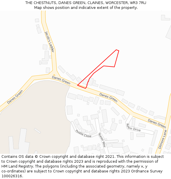 THE CHESTNUTS, DANES GREEN, CLAINES, WORCESTER, WR3 7RU: Location map and indicative extent of plot