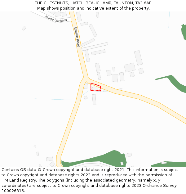 THE CHESTNUTS, HATCH BEAUCHAMP, TAUNTON, TA3 6AE: Location map and indicative extent of plot