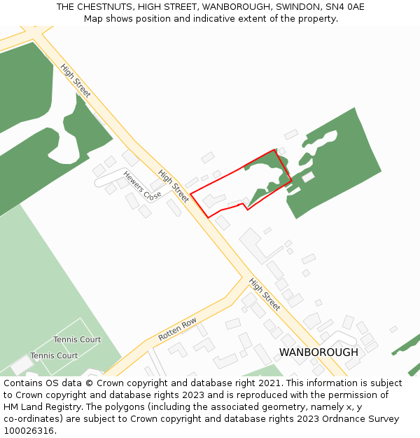 THE CHESTNUTS, HIGH STREET, WANBOROUGH, SWINDON, SN4 0AE: Location map and indicative extent of plot