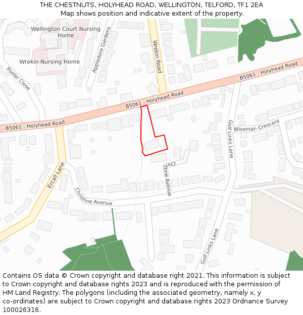 THE CHESTNUTS, HOLYHEAD ROAD, WELLINGTON, TELFORD, TF1 2EA: Location map and indicative extent of plot