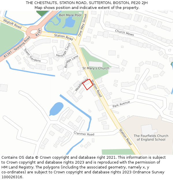 THE CHESTNUTS, STATION ROAD, SUTTERTON, BOSTON, PE20 2JH: Location map and indicative extent of plot