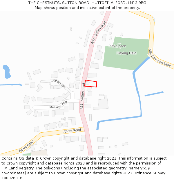 THE CHESTNUTS, SUTTON ROAD, HUTTOFT, ALFORD, LN13 9RG: Location map and indicative extent of plot