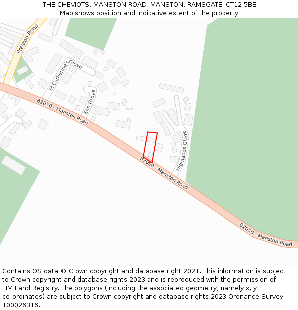 THE CHEVIOTS, MANSTON ROAD, MANSTON, RAMSGATE, CT12 5BE: Location map and indicative extent of plot